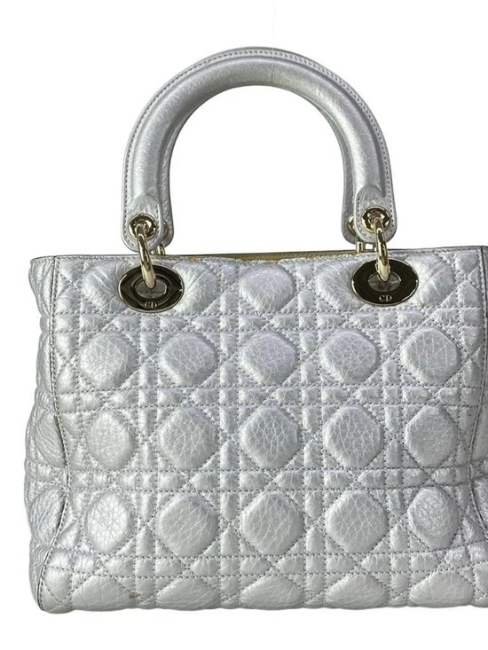 DIOR/ChristianDior Lady Dior Medium Bag Silver Leather Handbag main image 5